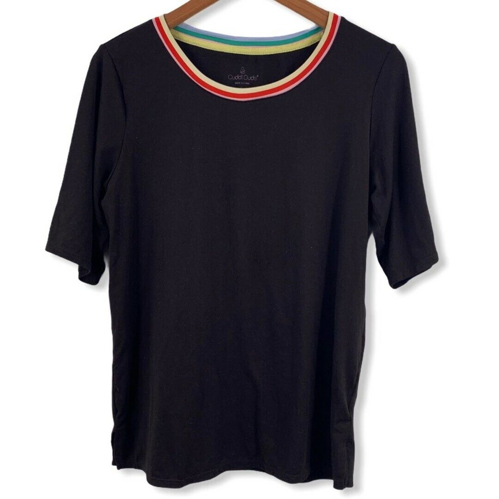 Cuddl Duds Black Top‎ Rainbow Collar Small